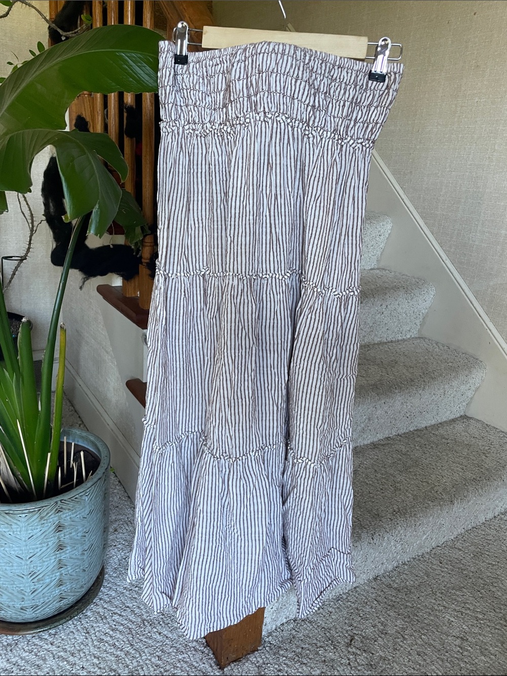 Max Studio Brown and White Striped Tiered Maxi Skirt